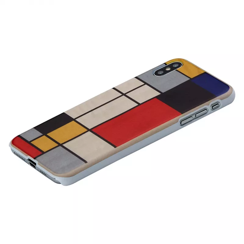 Funda para smartphone man and wood para iPhone X/XS, parte trasera de madera, marco blanco