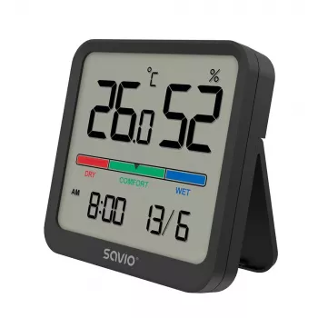 Sensor de temperatura y humedad interior SAVIO CT-01/B independiente, LCD, -10–55 °C, 10–99 % HR, CR2032