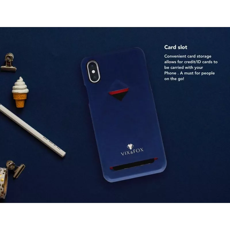 Funda trasera con compartimento para tarjetas VixFox para iPhone XSMAX, azul marino, cubierta trasera con compartimento para tarjetas integrado