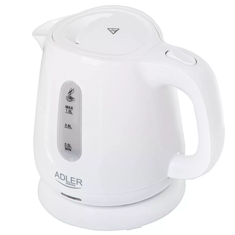 Hervidor de agua Adler AD 1373 – capacidad 1 L, 850 W, blanco, base 360°, polipropileno