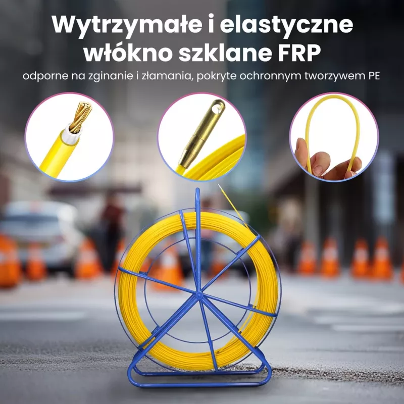 Extralink Rodder 3,8mm 75m | varilla pasacables | fibra de vidrio FRP, diám. 3,8mm, longitud 75m, amarillo
