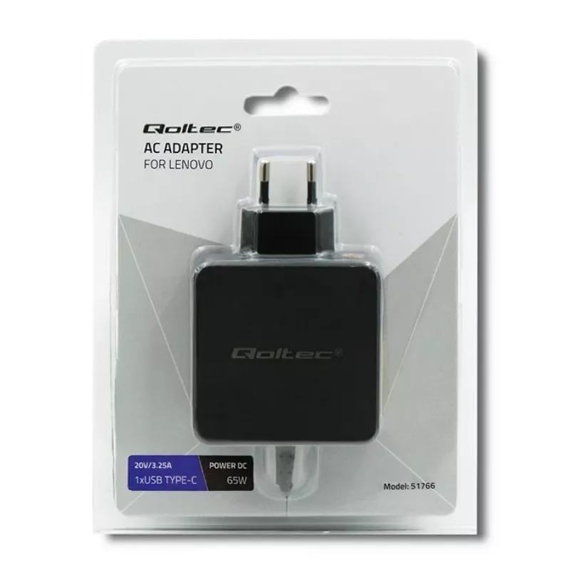 Fuente de alimentación QOLTEC 51766 65W AC/DC 20V 3,25A para IBM/Lenovo, negra, cable de 1,75 m