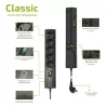 EVER CLASSIC T/LZ09-CLA015/0000 regleta con protección contra sobretensiones, 5 tomas tipo E, 250 V, cable de 1,5 m, con interruptor, protección infantil, negra