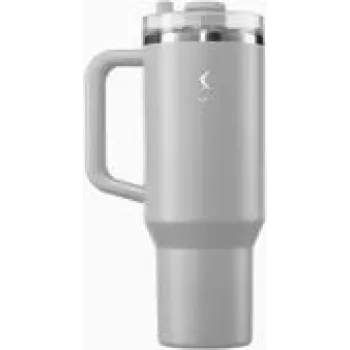 Vaso isotérmico Lurch Big Cup Jura gris 1,2 l acero inoxidable al vacío de doble pared, pajita, 12 h de conservación del calor