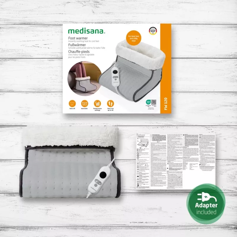 Calientapiés eléctrico Medisana FW 120 100 W gris, funda lavable extraíble, protección contra sobrecalentamiento