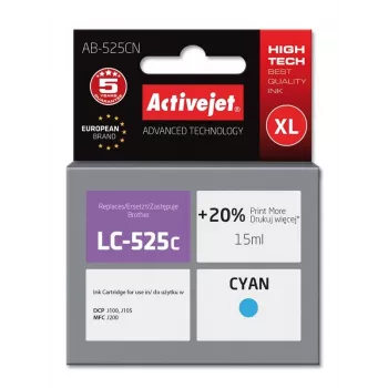 Cartucho de tinta ActiveJet AB-525CN compatible para Brother, cian, alto rendimiento (XL), 15 ml