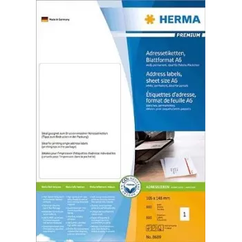 HERMA Premium - etiquetas de dirección - papel - mate - autoadhesivo permanente - blanco - 105 x 148 mm 800 etiqueta(s) (800 hojas x 1) (8689)