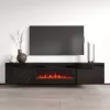 Mueble TV cama meble LUXE 301126 con chimenea eléctrica integrada, 182,6×34,5×37,5 cm, negro brillante