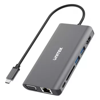 Hub USB Unitek uHUB O8+ con cable USB 3.2 Gen 1 Type-C, gris, 100W Power Delivery