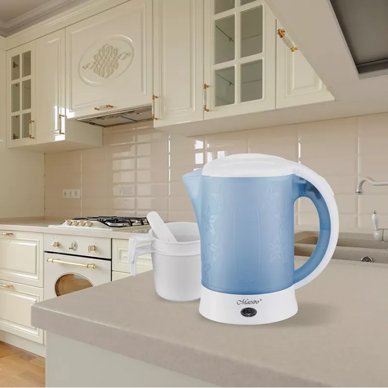 Hervidor de agua eléctrico Maestro MR010 0,6 l 600 W — Azul/Blanco, indicador de nivel de agua, filtro antical