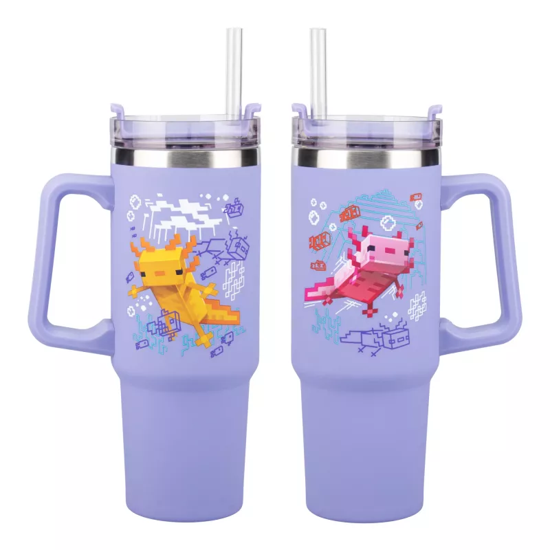 Paladone Minecraft vaso aislante morado con pajita, 900 ml