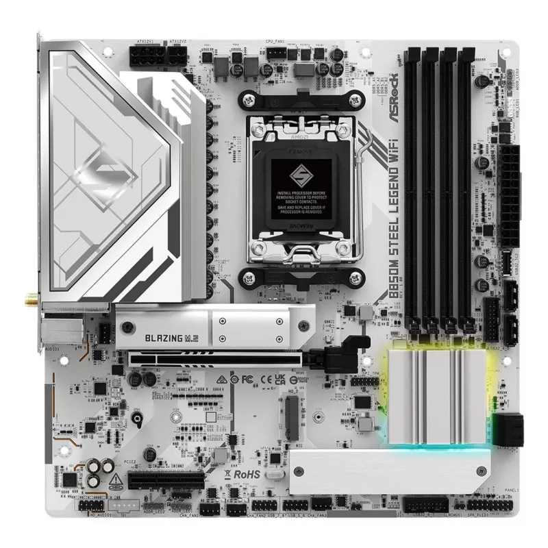 Placa base ASRock B850M Steel Legend WiFi — AMD B850, socket AM5, microATX, DDR5, 4 DIMM, Wi-Fi 7, 2.5Gb LAN