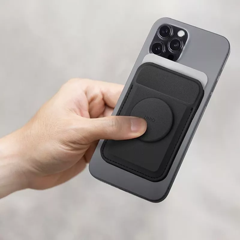 Cartera magnética para tarjetas UniQ Flixa — compatible con MagSafe, negra (Jet Black)