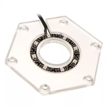 Kit de montaje BitsPower Hexagon BP-WTHU-RGB — acrílico transparente, 91,4×80×6,5 mm