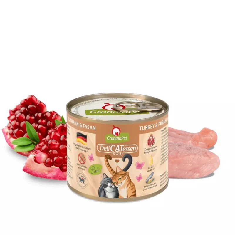Comida húmeda para gatos Fox4Pets GRANATAPET DeliCATessen Pavo y faisán, 200 g, alimento completo, 80 % de humedad