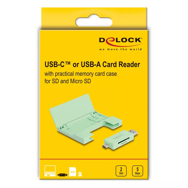 Lector de tarjetas DeLOCK 91015 USB 3.2 Gen 1 Type-A/Type-C menta