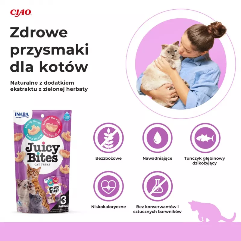 INABA Juicy Bites Gambas y marisco – Snacks para gatos – 3x11,3 g