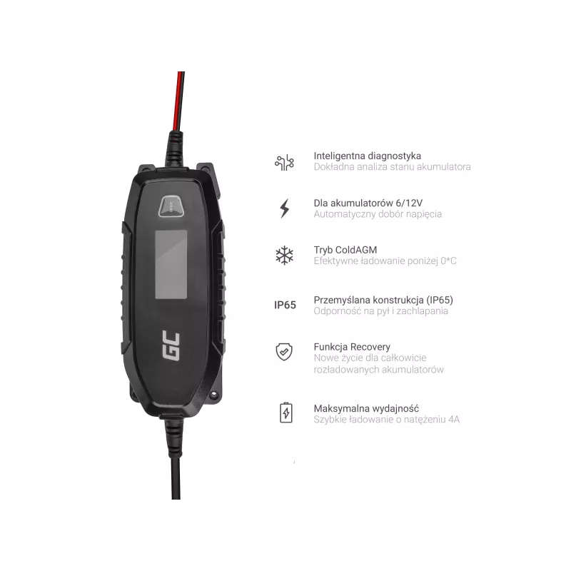 Cargador de baterías Green Cell 6V 12V 4A con función de diagnóstico