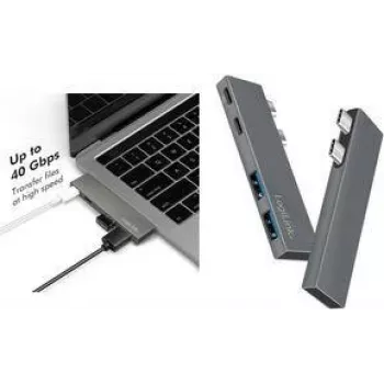 LogiLink UA0399 Hub USB 3.2 Gen2x2 4 puertos, PD, para MacBook y iPad, plateado (UA0399)