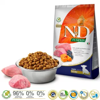 FARMINA N&D GF KÜRBIS LAMM & BLAUBEERE PUPPY MINI - TROCKENFUTTER FÜR HUNDE - 7 kg