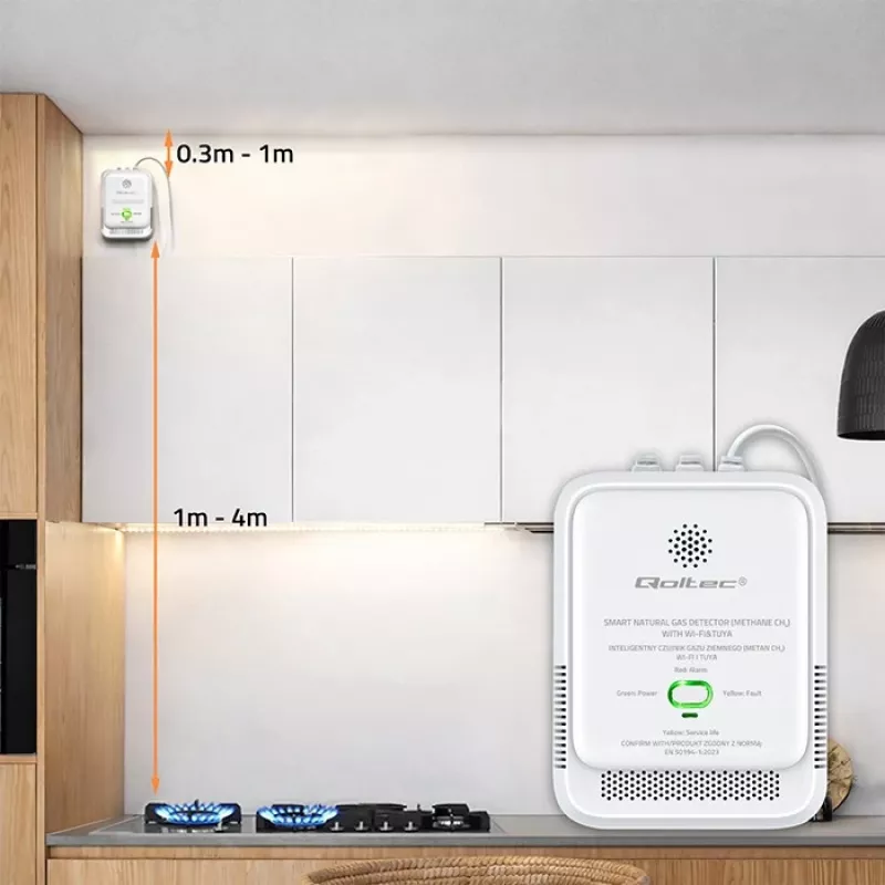 Detector de fugas de gas QOLTEC NG Tuya — detector de gas natural (CH4), compatible con smart Tuya