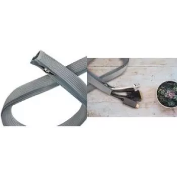 LogiLink Funda de cables con cremallera, 2,0 m, gris de poliéster, resistente a la abrasión, tracción y deformación, resistente a impactos - 1 unidad (KAB0072)