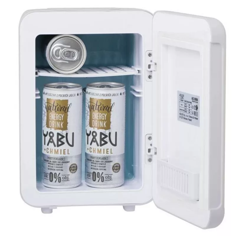 Mininevera Adler AD 8084G — compacta gris 12V/230V, capacidad 4 L, portátil, puerta con bisagra a la derecha