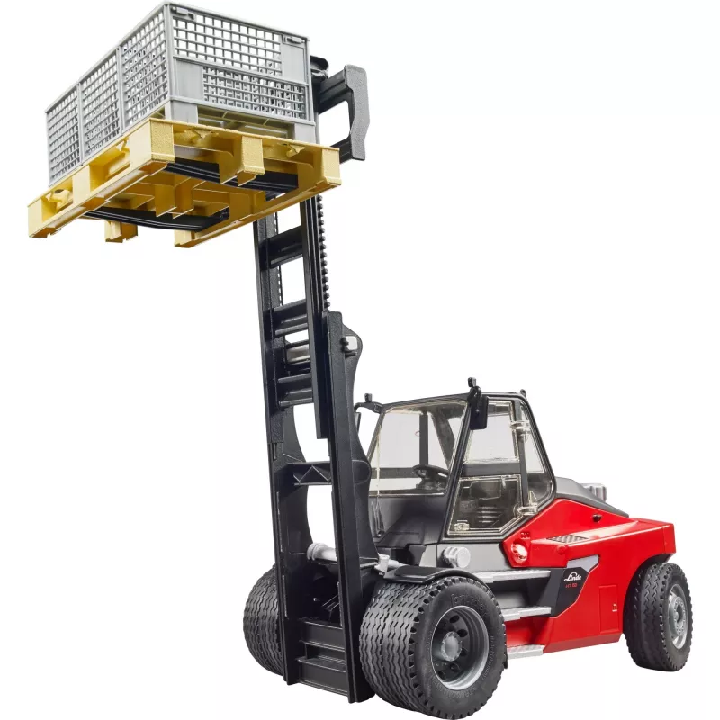 Carretilla elevadora Linde HT160 con palé (rojo/negro, incl. 3 cajas de rejilla)