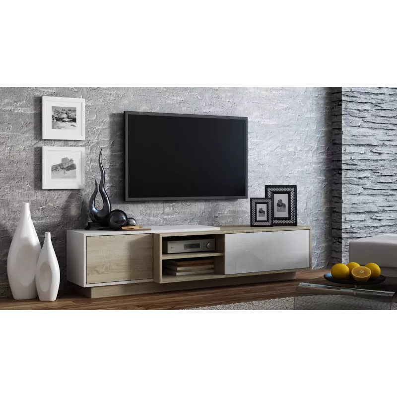 Mueble de TV Cama SIGMA1 180 roble Sonoma/blanco brillante