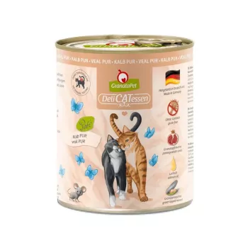 Comida húmeda para gatos Fox4Pets DeliCATessen Pur ternera 800 g lata, adult, alimento completo, hipoalergénico, sin gluten ni soja