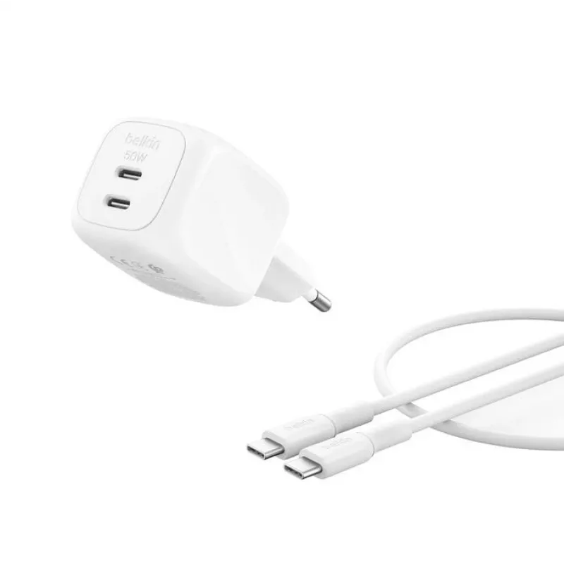 Belkin BoostCharge Pro - fuente de alimentación - GaN - 50 vatios - carga rápida - 2 puertos de salida (2 x USB-C)