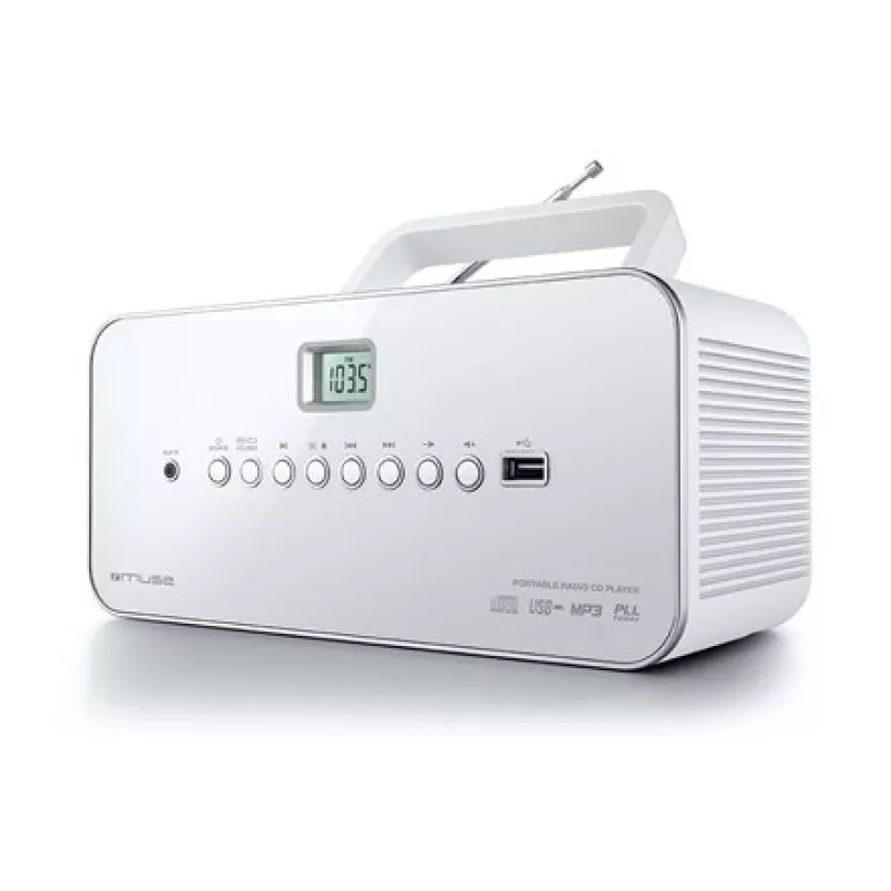 Cadena estéreo portátil Muse M-28RDW – reproductor CD/MP3, sintonizador FM/OM, 3W RMS, blanca, 1,4 kg