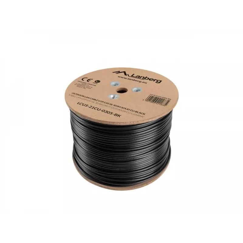 Cable de red LANBERG Cat5e U/UTP LCU5-21CU-0305-BK, 305 m, 24 AWG, funda PVC, negro