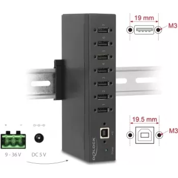 Hub USB DELOCK 60687 — 7 conectores USB 2.0 Type-A con protección ESD de 15 kV