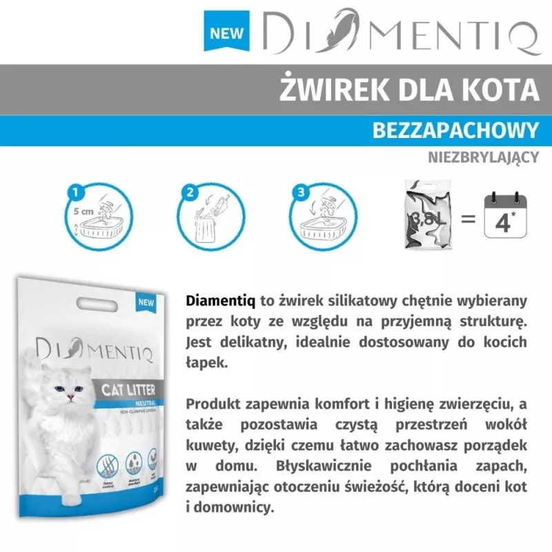Arena para gatos DIAMENTIQ Neutral granulado de sílice aglomerante 30 L — sin perfume, 1–6 mm