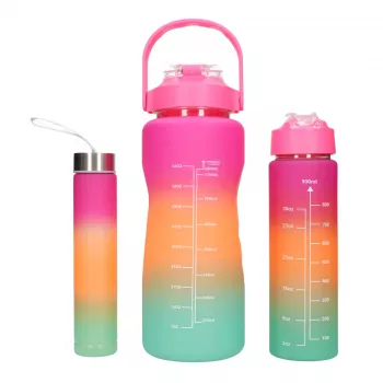Extralink Botella de agua motivacional 3W1 Set rosa-naranja 2000ML+900ML+300ML