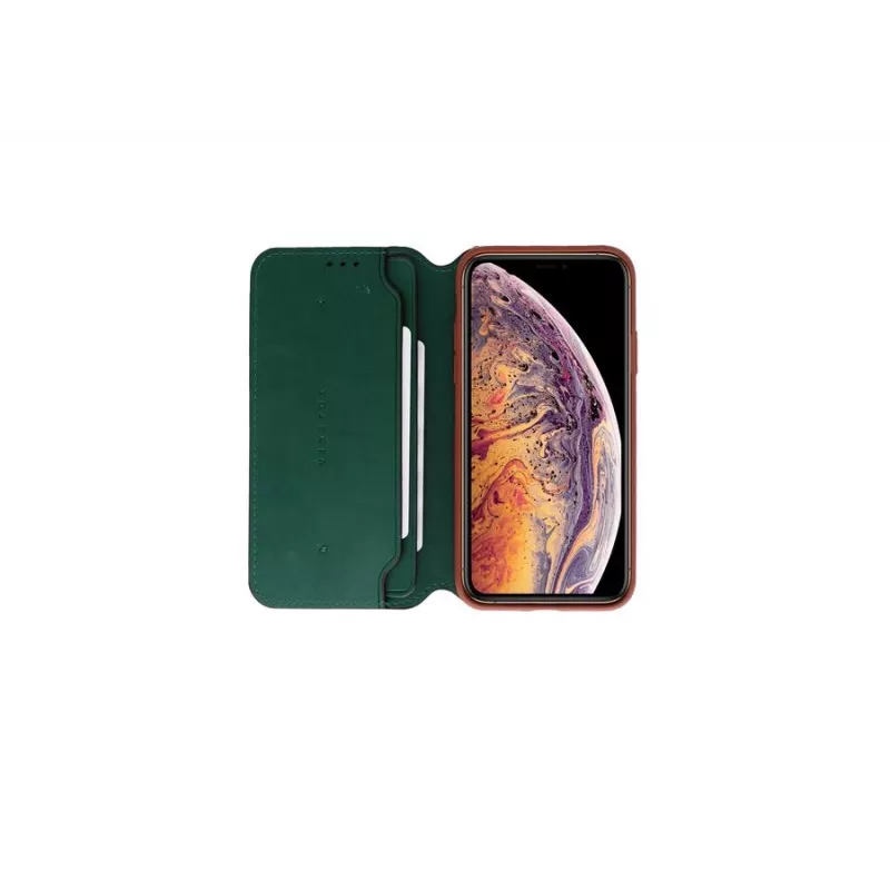 Funda protectora VixFox para iPhone XSMAX — verde bosque, funda tipo folio con compartimento para tarjetas
