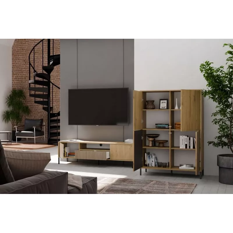 Vitrina KAMARO 4DK estrecha/GŁ roble ARTISAN