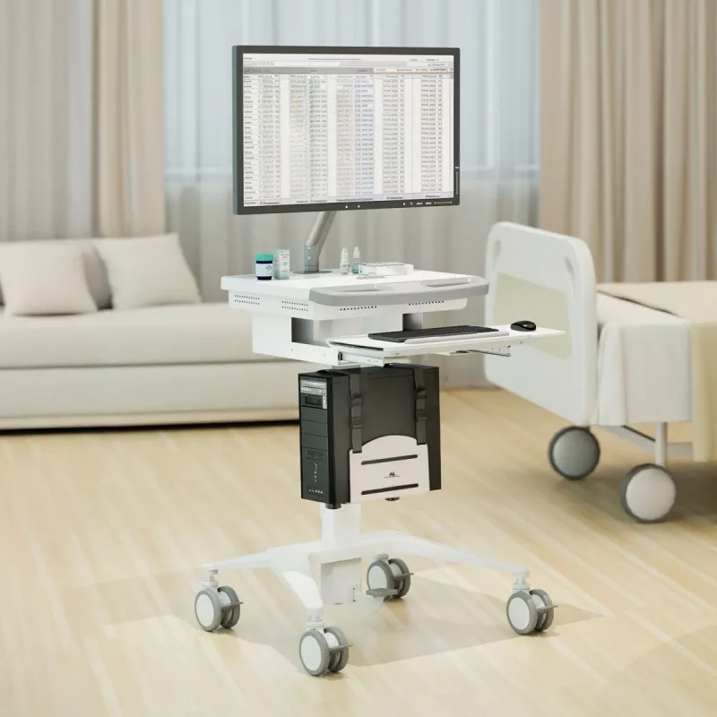 Soporte de CPU MACLEAN MC-116W, diseño ajustable en altura y orientable para montaje bajo escritorio