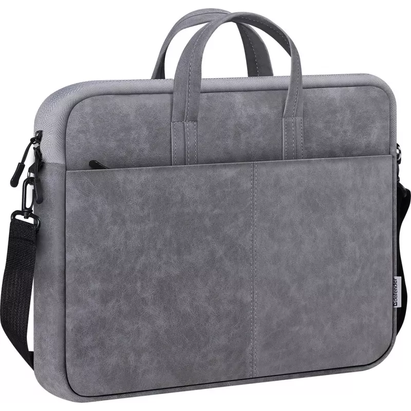Funda toploader DEFENDER Solid para portátiles de 15,6 pulgadas, poliuretano, gris, asa de transporte, correa de hombro extraíble