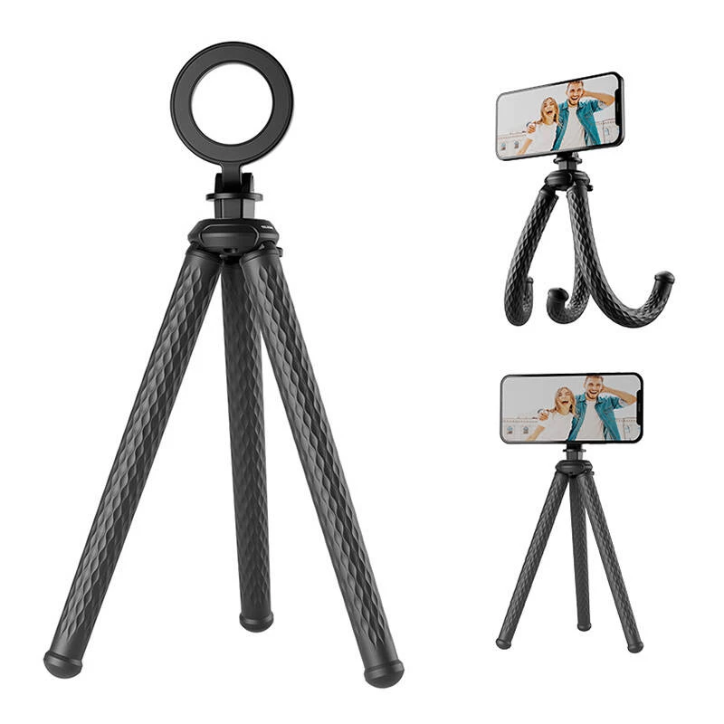 Trípode flexible para smartphones Telesin P3-FM-02, negro, patas flexibles, soporte compacto para móvil