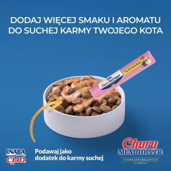 Topper de comida para gatos INABA Churu Meal Topper Atún con salmón, 4 x 14 g bolsitas