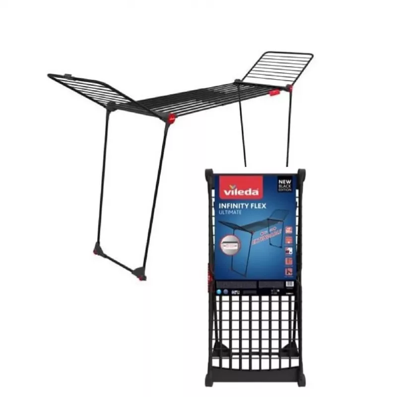 Tendedero de pie VILEDA Infinity Flex Ultimate — acero, negro, 1 unidad, 5 años de garantía