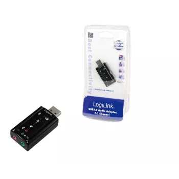 Tarjeta de sonido externa USB LOGILINK UA0078, 7.1 canales, interfaz USB, compacta 124×194×34 mm, 80 g