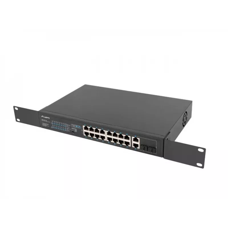 Lanberg RSFE-16P-2C-150 switch PoE+ no gestionable, 16x 10/100 PoE+, 2x combo Gigabit, 150 W, rack 1U