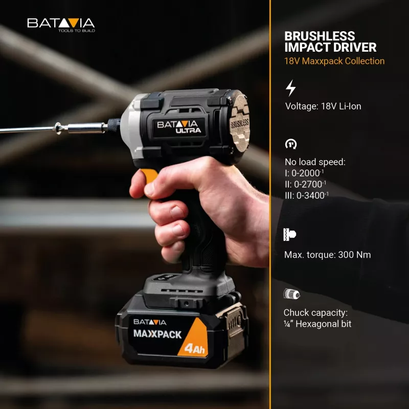Llave de impacto sin escobillas a batería Batavia B.V. 18V 230 Nm — solo herramienta (sin batería/cargador)