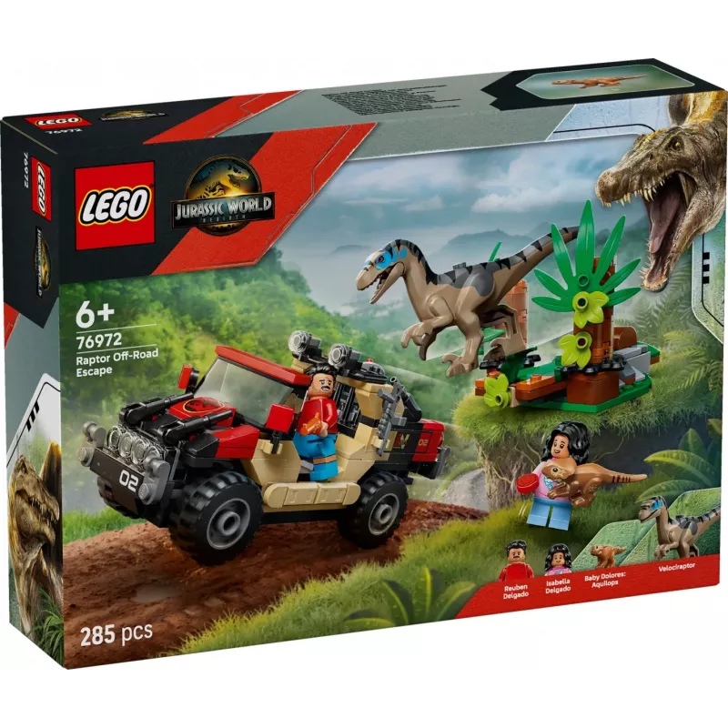 Set de construcción LEGO Jurassic World 76972 Raptor Off-Road Escape, 285 piezas, 2 minifiguras, edad 6+