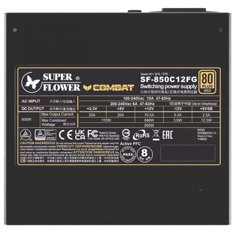 Fuente de alimentación Super Flower Combat FG 850 Watt, ATX 3.1, modular