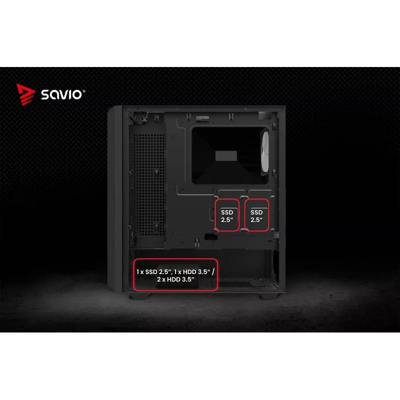 Savio Noctis Glass RGB Cube caja para PC, ATX/Micro-ATX/Mini-ITX, frontal de vidrio templado, ventiladores RGB, negra