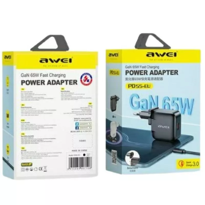 Cargador GaN 65W USB+USB -C EU+US